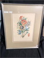 Nicely framed and matted antique floral picture