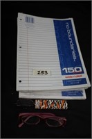 Assorted Wide Ruled Paper and Reading Glasses