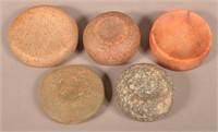 5 Various Stone Discoidals, Rose Quartz, Granite,