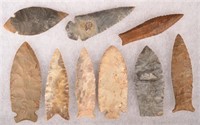 9 Various Flint Points, Modern Copies of Mostly Mi