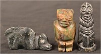 3 Central American Indian Stone Carvings, Human Ef