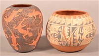 2 Pueblo Indian Pottery Vessels - Acoma Carved Cer