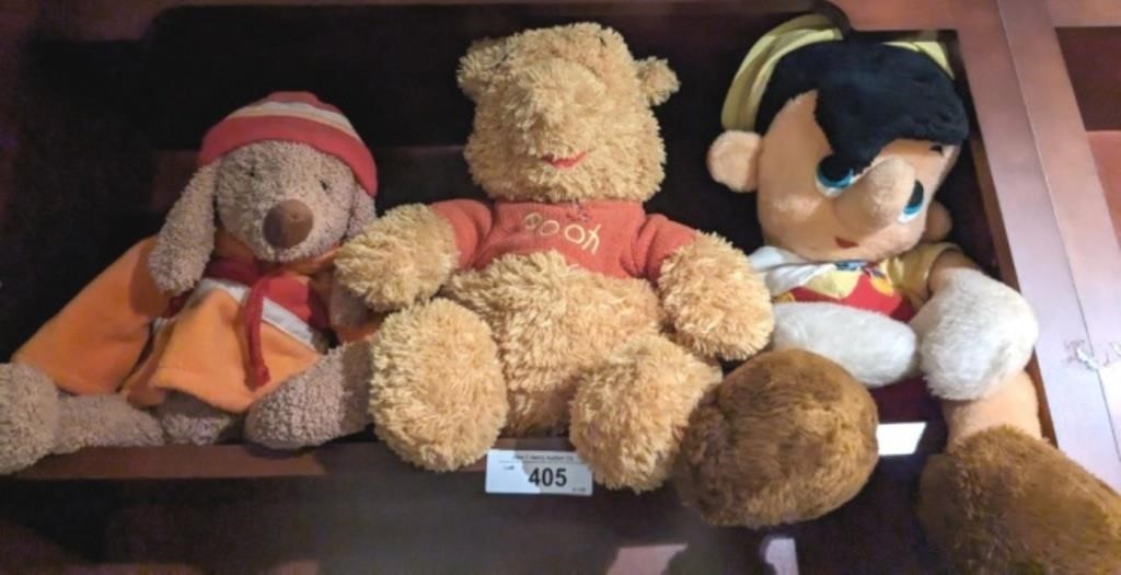 3 PC PLUSH, VINTAGE POOH, PINOCCHIO AND BEAR