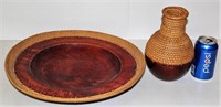 Interesting Wood & Rope Bowl & Vase Set