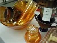 Lot of various carnival glass including telephone