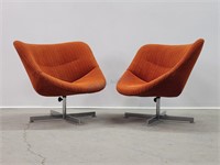 Pair Rudolf Wolf Swivel Corduroy Lounge Chairs