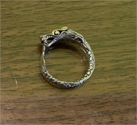 Dragon Ring Sterling Silver 925 with18k Gold 4.7G