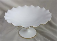 Pedestal ruffled edge fruit bowl w/gold trim