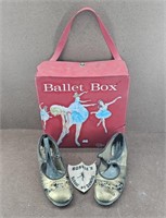 Vtg Red Ballet Box w/ Vtg Dance Shoes