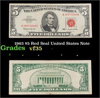 1963 $5 Red Seal United States Note Grades vf++