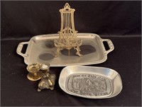 Assorted brass, metal and silver plate items