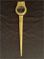 Brass owl letter opener with magnifying glass
