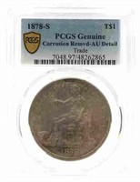 1878-S US TRADE $1 SILVER COIN PCGS AU DETAIL