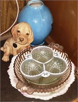 Assorted Bowls and Puppy Figurine