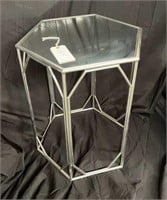 Muted chrome and glass octogan accent table