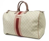 GUCCI 'JOY' MONOGRAM CANVAS PINK WEB BOSTON BAG