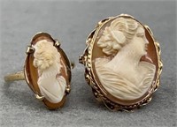 14K Gold Cameo Ring & Broach, 7.4g Total Weight