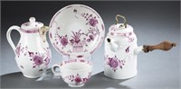 Puce Floral porcelain pieces, 19th/20th century.