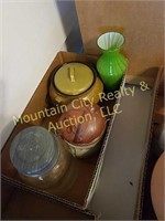 Box Lot of Mason Jar, Vase, & Pots