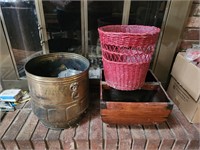 Metal Bucket, Wicker Basket, Glass Jars