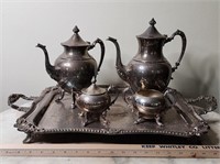 Vintage Silver Over Copper Tea Set With Tray