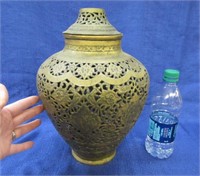 larger cut-out vase with lid  - 13 inch tal