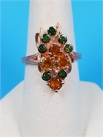 Sterling silver ring with citrine and diopside, si