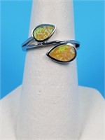 Sterling silver ring with lab created opal, size 7