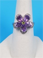 Sterling silver ring with amethyst and CZ, size 7.
