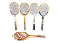 Five vintage rackets Wilson, crown, Spaulding,