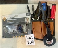 Electrical Tools in Pouch and Safety Glasses