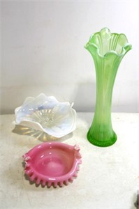 Art Glass Vase & Candy Dishes