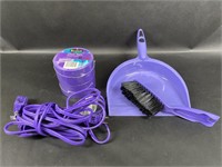 Purple Hand Broom Extension Cord Duct Tape Rolls