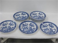 8 Vtg Moriyama Willow Blue Divided Plates - Japan