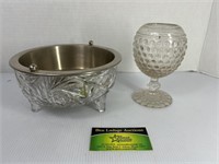 Crystal Glass Serving Dish and Hobnail Goblet