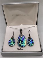 NEW STERLING SILVER & ABALONE NECKLACE/EARRING SET