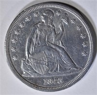 1843 SEATED DOLLAR AU/UNC