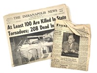 2 Vtg IN Newspapers Indy '65 Tornado, Franklin '59