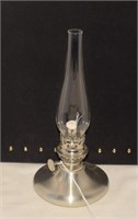 Signed Fred Danforth Pewter Oil Lamp/Glass Chimney