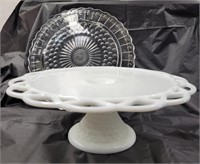 Assorted glass dishes including cake plate
