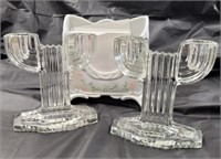 Assorted glassware including pair of candle