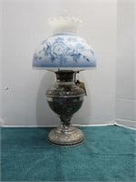 Vintage Silver Oil Lamp W/Chimney & Globe *NO SHIP