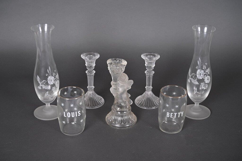 Vintage Avon Crystal Vases; Candle Holders
