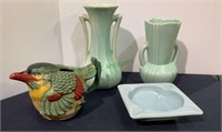 Mixed pottery and glass lot - vintage McCoy vase,