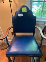 BLUE LEATHER AND WOOD CHAIR-MATCHES 137