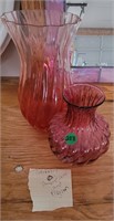 Cranberry Ombre Swirl And Pilgram Vases