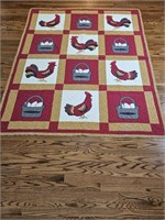 Machine Stitched Quilt w/ Chickens