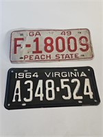 COOL VTG TAGS -GA 1949 AND VIRGINIA 1964