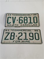 VTG NC 1996 COMMERCIAL AND FOR HIRE CAR TAGS