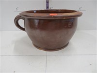 Red ware chamber pot, 9 1/2" dia, sm chips
